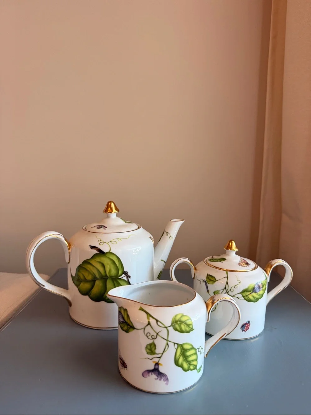 Vintage I Godinger & Co Floral Lidded Sugar Bowl Botanical Gold Trim China
